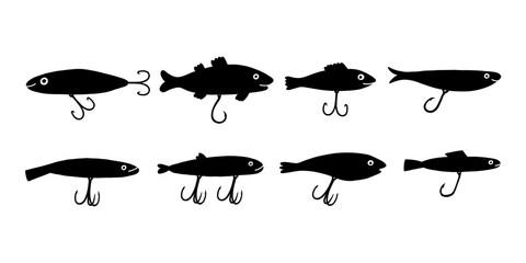 Fishing Lure Black Silhouette Set