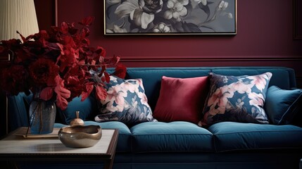 stylish burgundy and blue floral