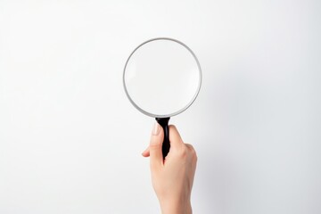 Magnifier glass photo hand white background.