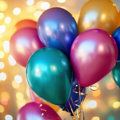 Colorful balloons, festive celebration, bokeh background, party