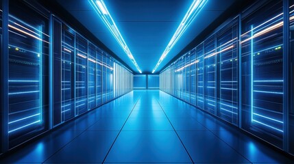 Generative AI illustration of futuristic corridor with glowing neon lines