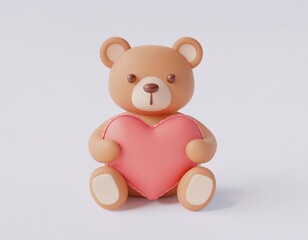 3D teddy bear lovingly holds a heart