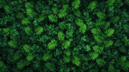 A lush green canopy of ferns and leaves, creating a vibrant texture that reflects nature's beauty from an aerial perspective.