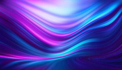 Neon abstract ripple texture. Blur purple blue fluorescent color gradient. Defocused glow. Iridescent wave. Light curve lines background. Copy space.
