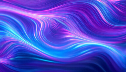 Obraz premium Neon ripple pattern texture. Blur purple blue fluorescent lights color gradient. Defocused glow. Iridescent wave. Light curve lines abstract background. Copy space.