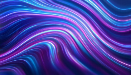Obraz premium Neon ripple pattern texture. Blur purple blue fluorescent lights color gradient. Defocused glow. Iridescent wave. Light curve lines abstract background. Copy space.