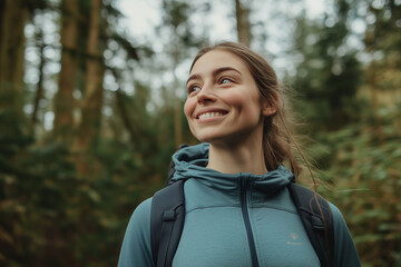 young woman smiling outside being active 
