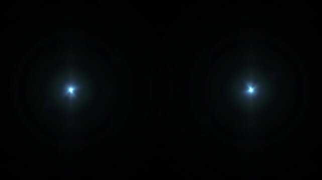Abstract loop center glow blue star optical lens flares light streaks shine ray animation on blak background. 4K seamless dynamic kinetic bright star.