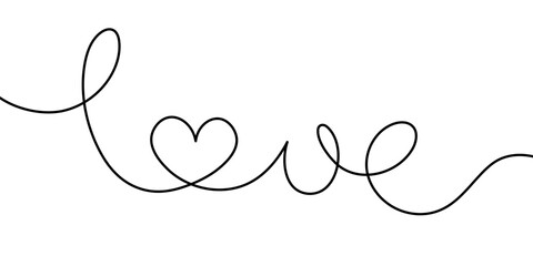 Love, Continuous One Line Drawing, Valentine's Day, Minimalist,  Isolated, Vector