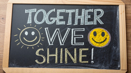 Fototapeta premium Together we shine message on chalkboard with bright lettering