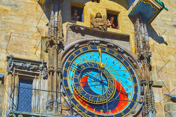 The show of Prague Orloj astronomical clock, Prague, Czechia