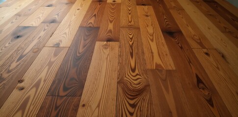 Rich brown parquet laminate, wood grain detail, design, pattern