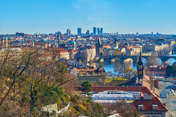 The cityscape from Chotek gardens viewpoint, Prague, Czechia