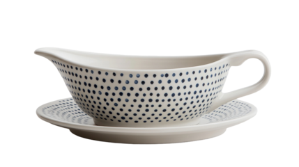 Elegant Ceramic Gravy Boat with Saucer and Blue Dot Pattern