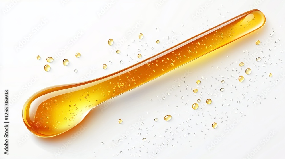 Poster close up of silver spoon holding glossy liquid with soft reflections in light creating an elegant an