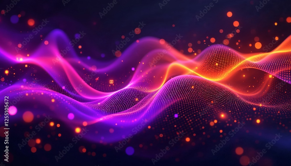 Poster luminous data stream, abstract waves of digital information flow
