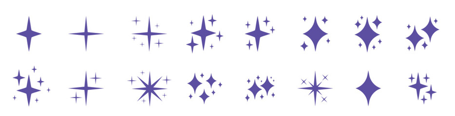 Obraz premium Silver sparkles icons set star ray elegant twinkle shape original decorative element sparkle lights 