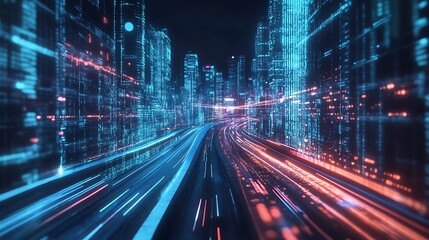 Futuristic Cityscape: Digital Metropolis at Night