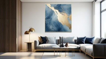 minimalist blue and gold abstract