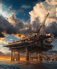 An offshore oil platform in the middle of the ocean 