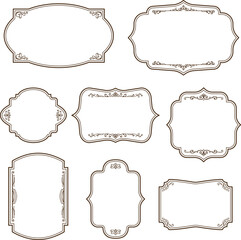 Set of vintage frames and borders isolated on white background.