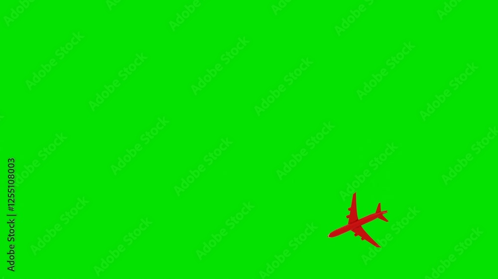 Poster 3d model of a red passenger plane flying in a circle on a green background. 3d render looped animati