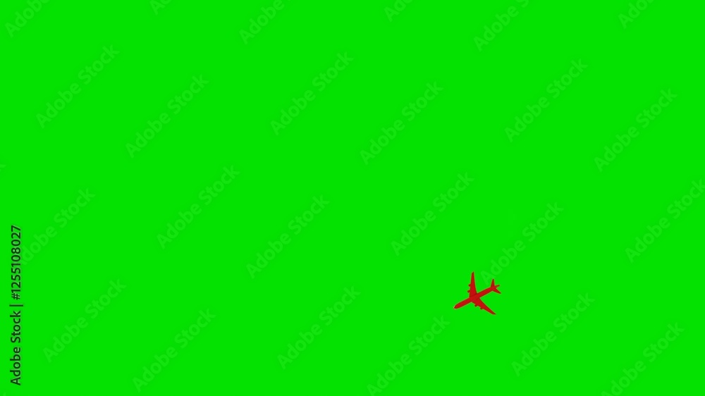 Poster 3d model of a red passenger plane flying in a circle on a green background. 3d render looped animati