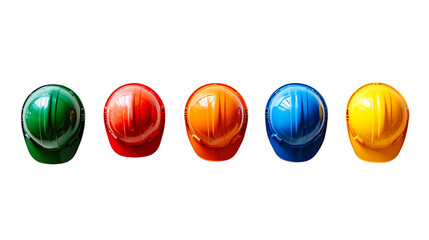 Colorful Three Safety Helmets in a Row, Red, Orange and blue