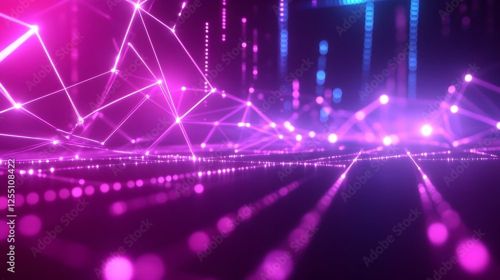 Poster abstract network of glowing lines and spheres in digital space