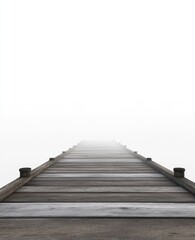 Wooden dock extending into foggy distance.