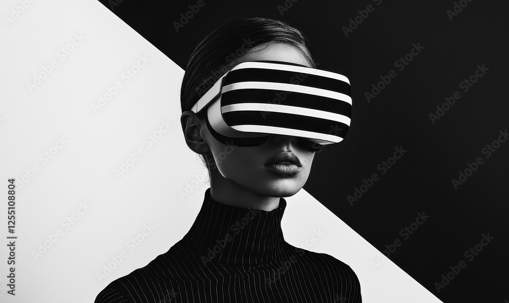 Poster exploring the future: engaging in virtual reality through elegant design and monochromatic aesthetic