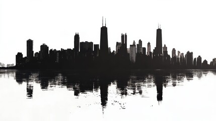 Obraz premium Silhouette of Chicago skyline on white background