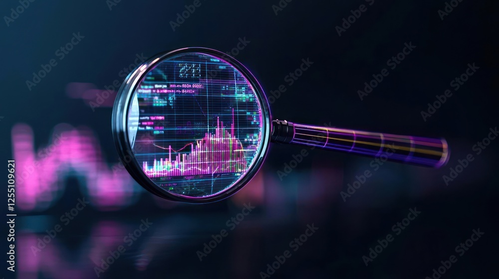 Poster magnifying glass on abstract data graph
