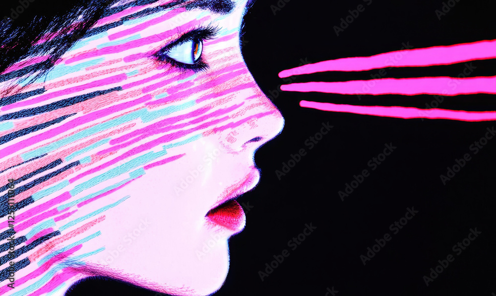 Aufkleber exploring introspection: a vibrant neon portrait symbolizing emotional depth and modern expression i
