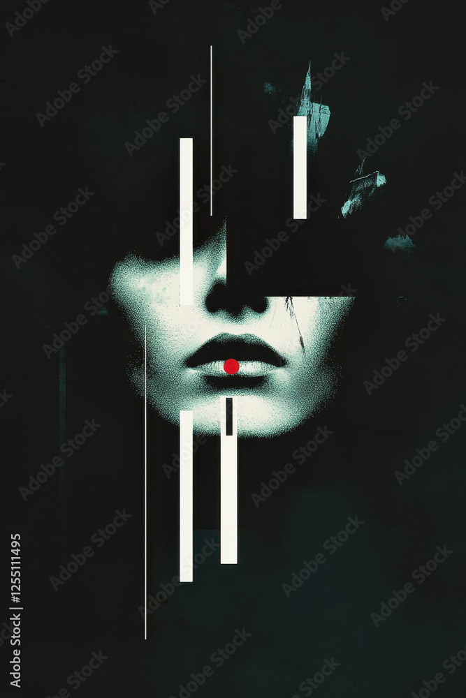 Poster exploring the depths of emotion through minimalist abstract art: a journey into identity and percept