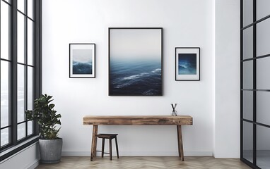 Modern room with framed ocean artwork