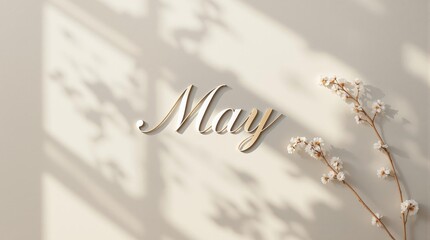 Elegant may typography with soft shadows and delicate branch