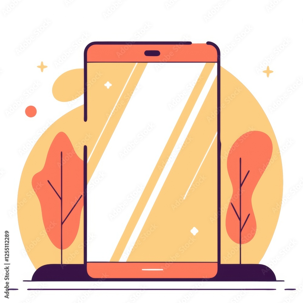 Poster minimalistic smartphone with nature elements in modern flat design
