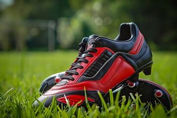 Stylish Red and Black Football Shoes Featuring a Synthetic Upper