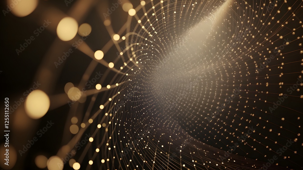 Poster abstract network of golden light and interconnected dots flow gently