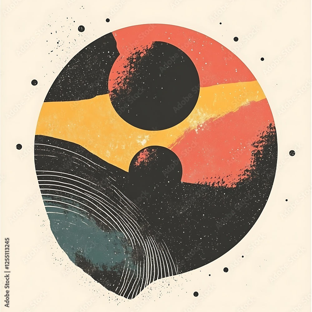 Poster Abstract circle design with color strokes and geometric shapes. Possible use Digital art print