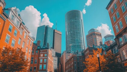 Obraz premium Boston Skyline: A Vibrant Cityscape under a Sunny Sky