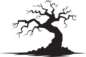 Bare Tree Silhouette on Rock Formation