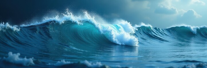 Deep ocean wave simulation with foam and bubble effects, blue water, water movement