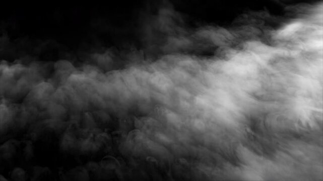 Abstract seamless loop white grey smoke cloud stream move on black background.Cinematic animation background for mystery,horror, Halloween environment 