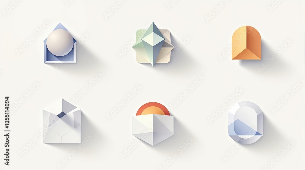 Aufkleber geometric abstract shapes with subtle shadows on neutral background