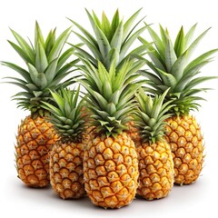 Fototapeta premium Group of Fresh Pineapples with Green Tops isolated on white background