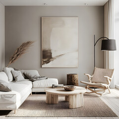 Minimalist Living Room Interior Design: An inviting and stylish living room, with a cozy white sofa.
