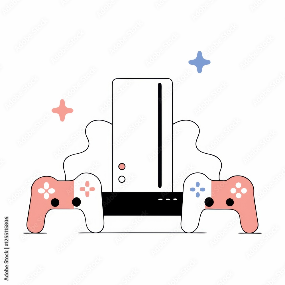 Poster retro gaming console with controllers and minimalist design for classic game lovers