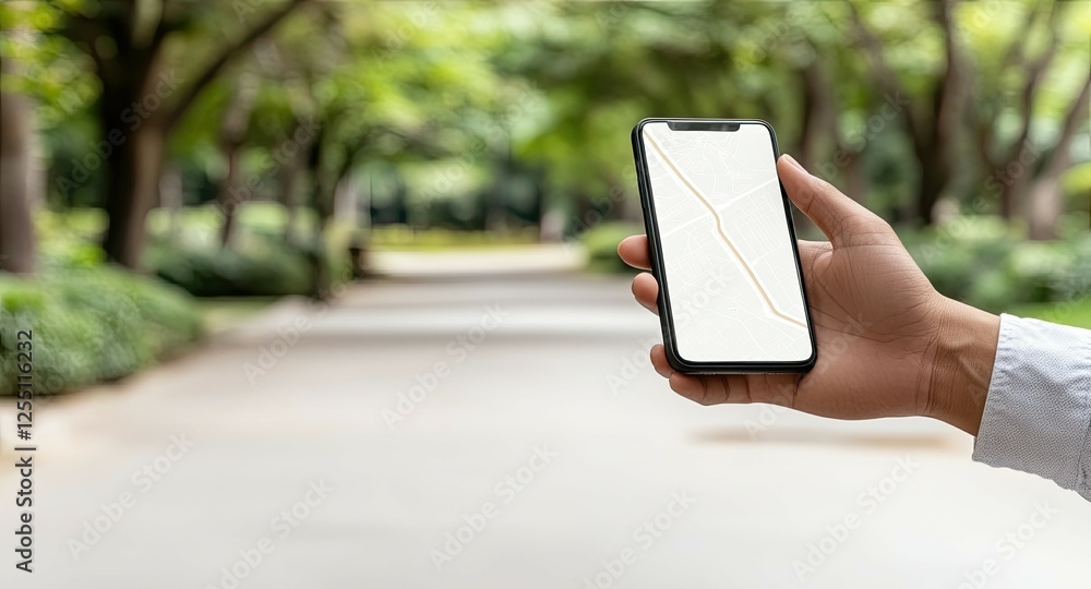 Poster hand interacts with mobile map displaying multiple location pins on a tabletop, illustrating navigat